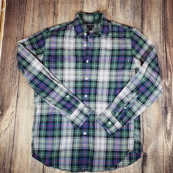 J Crew mens small blue green plaid button down